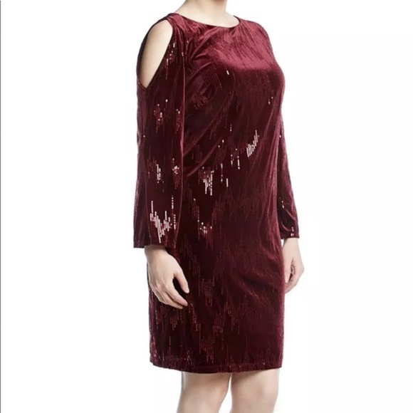 NWT Velvet Sequin Cold Shoulder Cocktail Dress - Picture 3 of 8